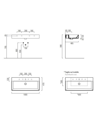 Раковина 100х47 см GSI Kube X 9423111