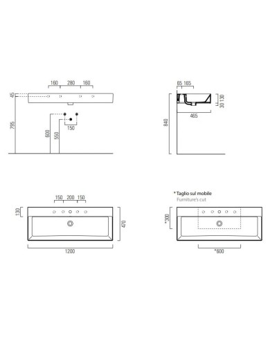Раковина 120х47 см GSI Kube X 9424111