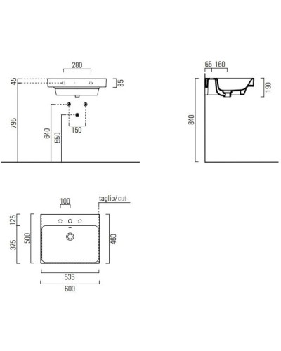 Раковина 60х50 см GSI Nubes 9631109