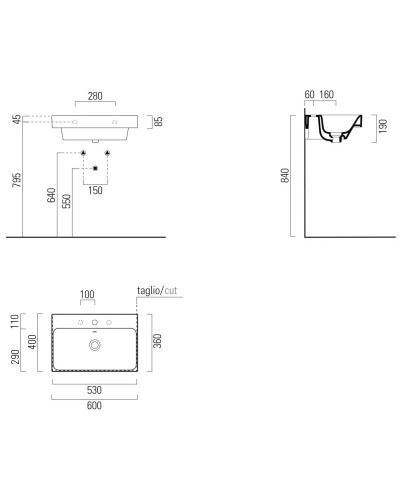 Раковина 60х40 см GSI Nubes 9683311