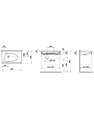 Раковина накладная 80 см Laufen Palomba 8.1480.4.000.104.1