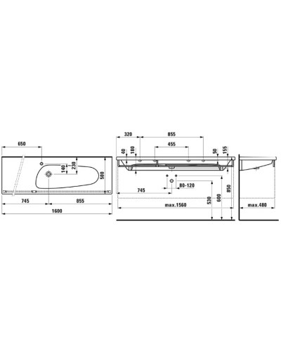 Раковина накладная с 1 отверстием для смесителя 160 см Laufen Palomba 8.1480.8.000.104.1