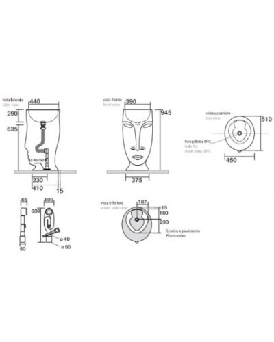 Раковина отдельностоящая слив в пол 45х51 Kerasan Artwork Moloco 4741K01