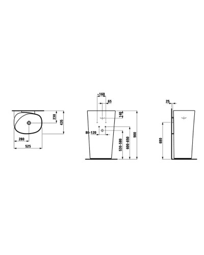 Раковина напольная без отверстия под смеситель 52,5x43,5 см Laufen Palomba 8.1180.4.000.109.1