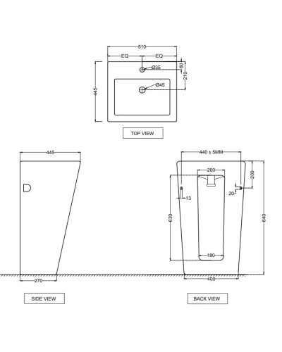 Раковина напольная 51x44,5 см Jaquar Kubix KUS-WHT-35401