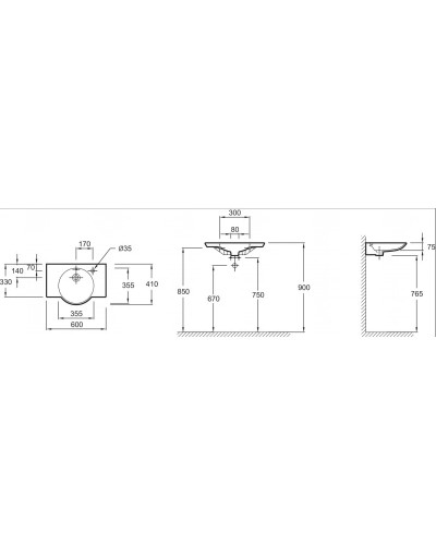 Подвесная раковина с отверстием с правой стороны 60 см Jacob Delafon Spherik E4506-00