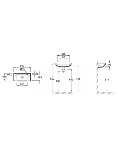Рукомойник 50 см Jacob Delafon Odeon Up E4699-00