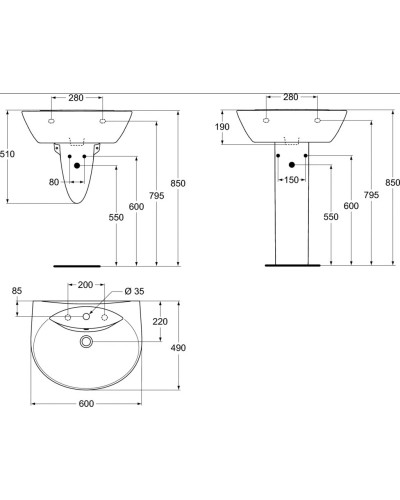 Раковина 60 см Ideal Standard Oceane W407801