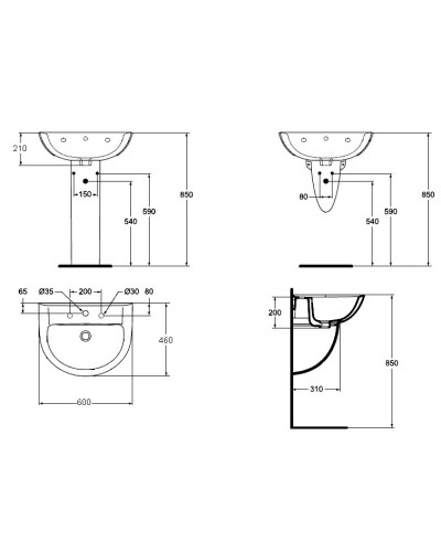 Раковина 60 см Ideal Standard Ecco W424001