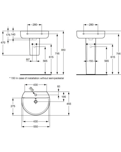 Раковина 55 см Ideal Standard Connect Sphere E786401
