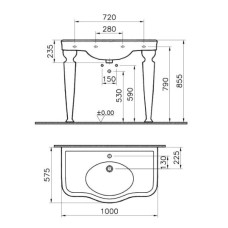 Раковина 100 см белый с одним отверстием под смеситель Vitra Efes 6209B003-0001