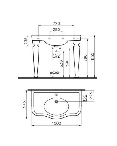 Раковина 100 см белый с одним отверстием под смеситель Vitra Efes 6209B003-0001