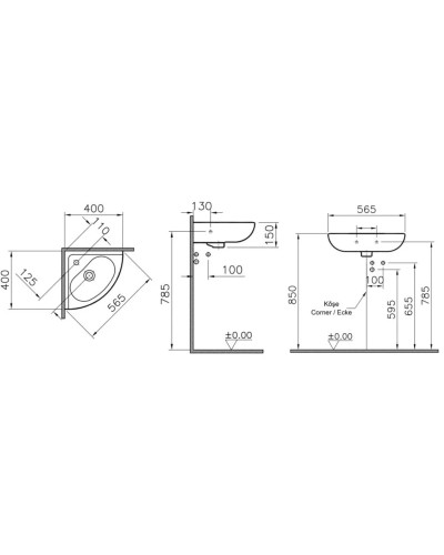Раковина угловая 56,5 см Vitra Arkitekt 6093B003-0001
