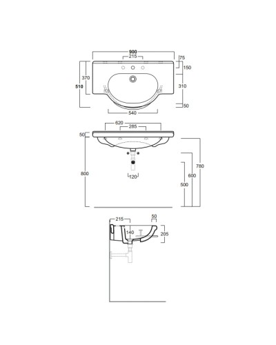 Раковина 90х51 см Simas Lavabi d'arredo Nizza TOP 62 bix1