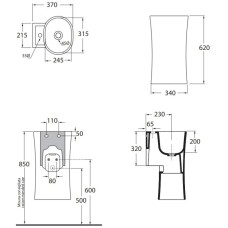 Раковина 35х37 см с одним отверстием под смеситель Azzurra Nativo NAT200/1 bix1