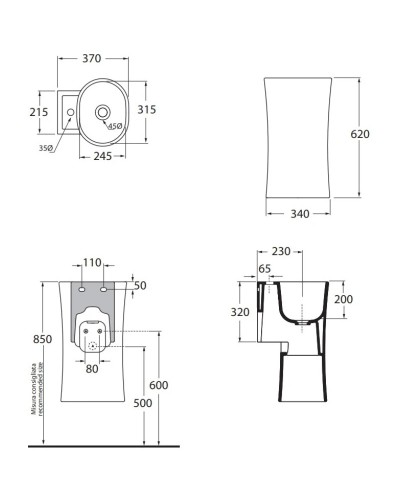 Раковина 35х37 см с одним отверстием под смеситель Azzurra Nativo NAT200/1 bix1