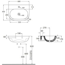 Раковина 60х45 см с одним отверстием под смеситель Azzurra Nuvola NUV200/60bix1