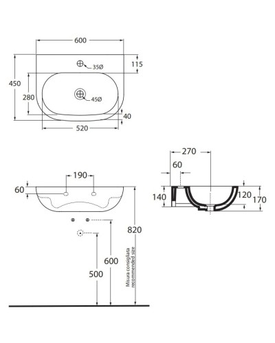 Раковина 60х45 см с одним отверстием под смеситель Azzurra Nuvola NUV200/60bix1