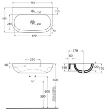 Раковина 75х45 см с одним отверстием под смеситель Azzurra Nuvola NUV200/75bix1