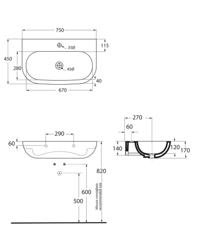 Раковина 75х45 см с одним отверстием под смеситель Azzurra Nuvola NUV200/75bix1