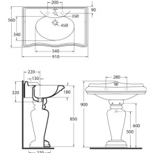 Раковина 91х56 см с одним отверстием под смеситель Azzurra Jubilaeum JUB200/90 bix1