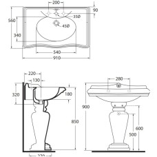 Раковина 91х56 см с одним отверстием под смеситель Azzurra Jubilaeum JUB200/90 bix1