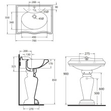 Раковина 70х55 см с одним отверстием под смеситель Azzurra Jubilaeum JUB200/M bix1