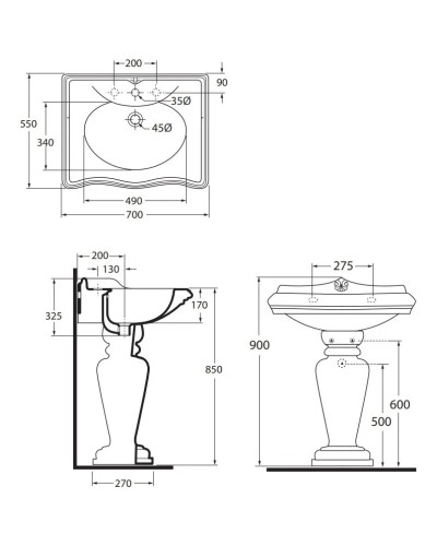 Раковина 70х55 см с одним отверстием под смеситель Azzurra Jubilaeum JUB200/M bix1