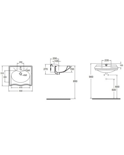 Раковина 60х51 см с одним отверстием под смеситель Azzurra Jubilaeum JUB200/60M bix1