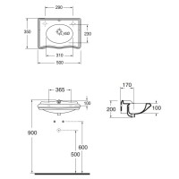 Раковина 50х35 см с отверстием под смеситель справа Azzurra Jubilaeum JUB200/50 bix1dx