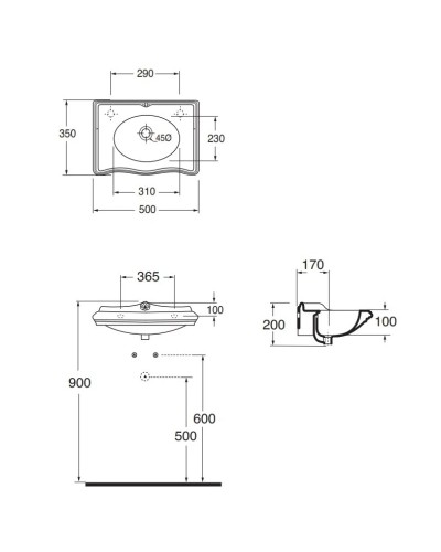 Раковина 50х35 см с отверстием под смеситель слева Azzurra Jubilaeum JUB200/50 bix1sx