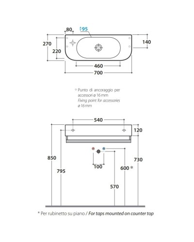 Раковина 70х27 см Globo Forty3 SCT70.bix1sx