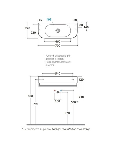 Раковина 70х27 см Globo Forty3 SCT70.bix0