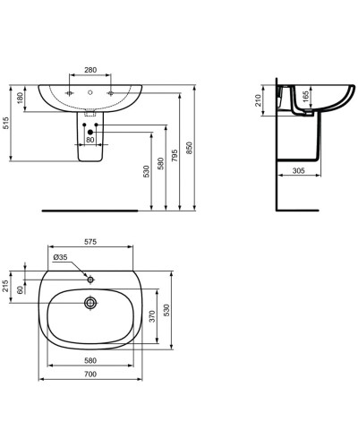 Раковина 70х53 см Ideal Standard Tesi T351201