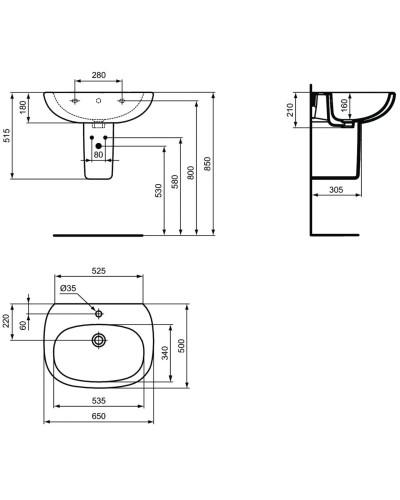 Раковина 65х50 см Ideal Standard Tesi T351301