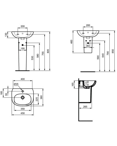 Раковина 45х36 см Ideal Standard Tesi T009501