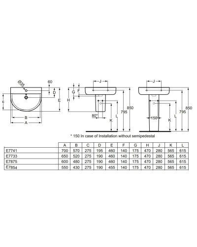 Раковина 70х46 см Ideal Standard Connect Arc E774101