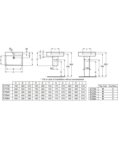 Раковина 50х46 см Ideal Standard Connect Cube E788401