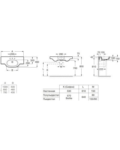 Раковина 100х46 см Roca Meridian 32724B000