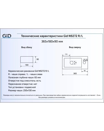 Раковина 36,5х18 см GID Simple N N9272L