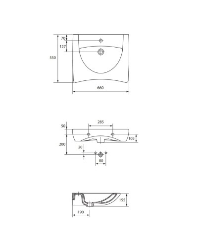 Раковина 66х55 см Cersanit Etiuda UM-ETI65/1