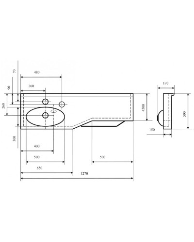 Раковина 127х50 см Акватон Отель 1A70113WOT01L