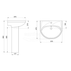 Раковина 57,5х47 см без отверстия под смеситель Santeri West 1.3111.8.S00.01B.0