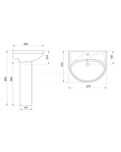 Раковина 57,5х47 см Santeri West 1.3111.8.S03.11B.0