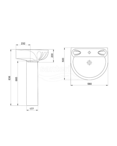 Раковина 58х50 см без отверстия под смеситель Santeri Lotos 1.3110.6.S00.00B.0