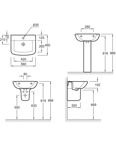Раковина 56 см Jacob Delafon Panache E1434-00