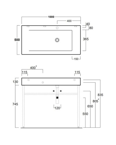 Раковина 100x50 см Simas Frozen FZ12bix1