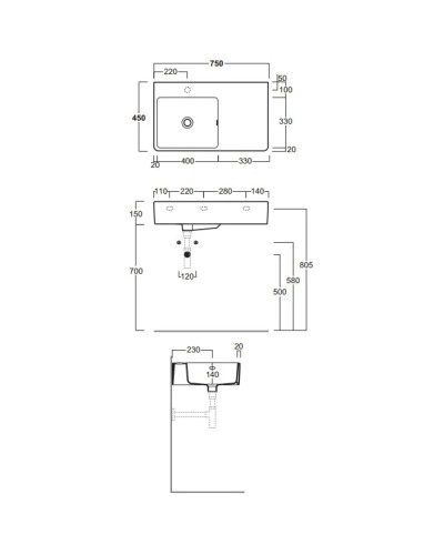 Раковина 75x45 см Simas Lavabi d'arredo QU75Sx1 bi