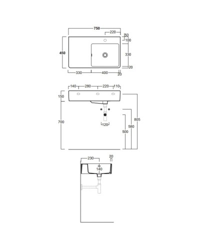 Раковина 75x45 см Simas Lavabi d'arredo QU75Dx1 bi