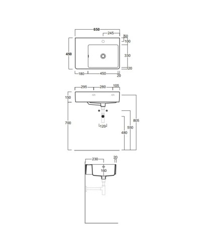 Раковина 65x45 см Simas Lavabi d'arredo QU65Dx1 bi